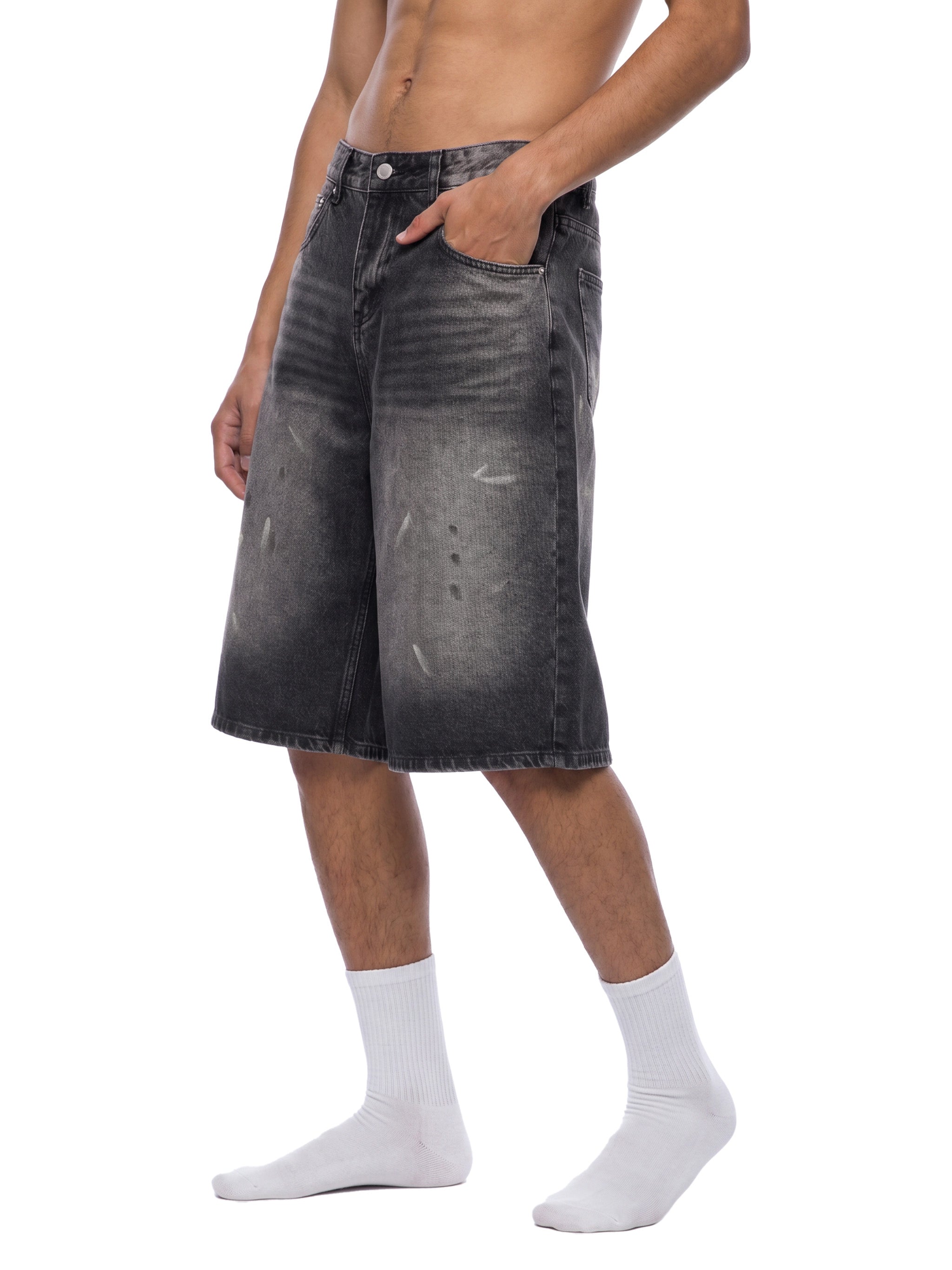 Vintage Wash Wide Leg Denim Shorts